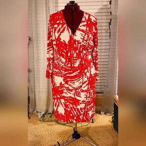 Calvin Klein Faux Wrap Red & White Dress 22W